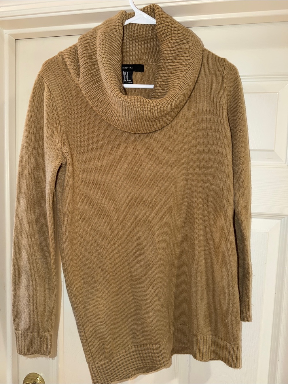 Forever 21 Camel Ribbed Cowl Neck Sweater